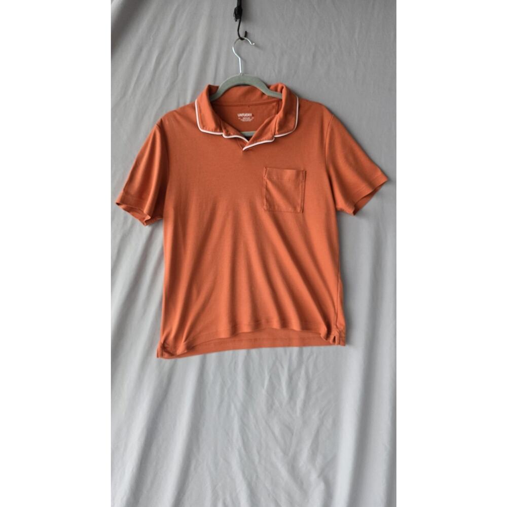 UNTUCKit Polo Shirt Mens Medium Orange Johnny Collar Pocket Jersey Short Sleeve